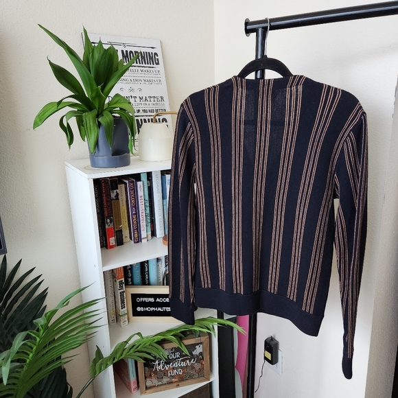 Club Monaco Blue and Gold Striped Long Sleeve Cardigan Sweater - Picture 5 of 5
